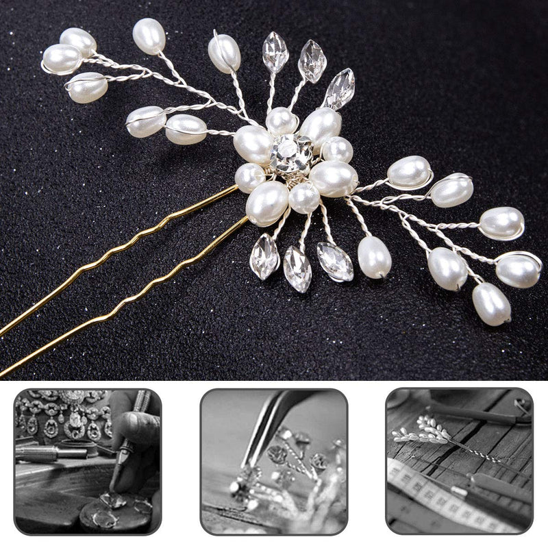 4pcs Bridal Hair Pins Pearl Rhinestone Hair Clips Jewel Hair Accessories for Wedding Prom Headpiece - BeesActive Australia