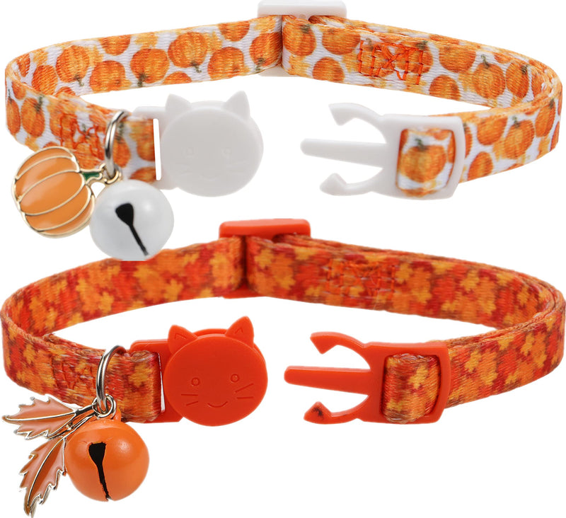 Fall Cat Collar with Bells, Autumn Dog Collar for Small Dogs, Orange Pumpkin Kitten Collar for Thanksgiving - BeesActive Australia