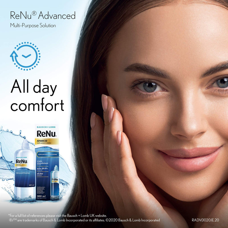 ReNu Advanced Multi Purpose Contact Lens Solution, More Than Clean For Soft Contact Lenses, Condition, Clean, Remove Protein, Disinfect, Rinse and Store Your Lenses, Lens Case Included, 1 x 360 ml 1 x 360ml - BeesActive Australia