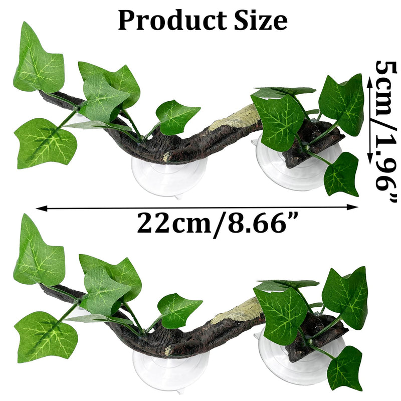 PINVNBY 2 PCS Reptile Corner Branch Terrarium Plant Decoration with Suction Cup Resin Plant for Amphibian Lizard Snake Climbing - BeesActive Australia
