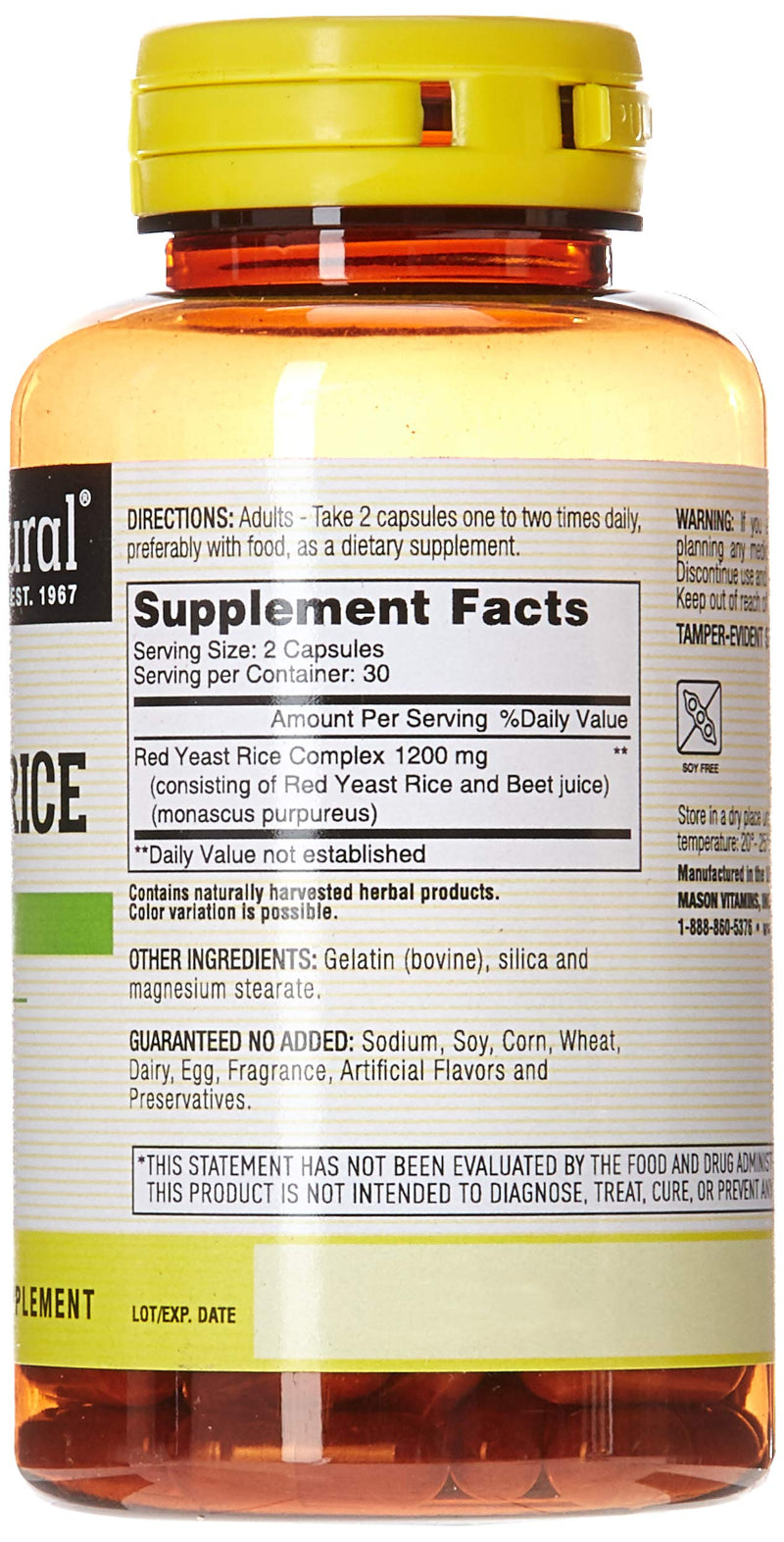 Mason Natural, Red Yeast Rice, 1200 mg, 60 Capsules Bottle (Pack of 3), Herbal Dietary Supplements May Help Maintain Healthy Cholesterol and Promote Circulation - BeesActive Australia