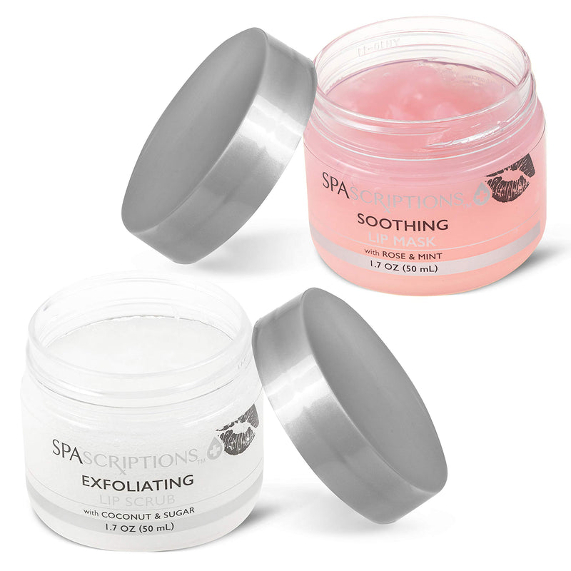 💋 Spascriptions 2-Pack Lip Therapy Treatment to Lip Dryness, Coconut & Sugar Lip Scrub to Exfoliate and Rose & Mint Overnight Lip Mask to Soothe - BeesActive Australia