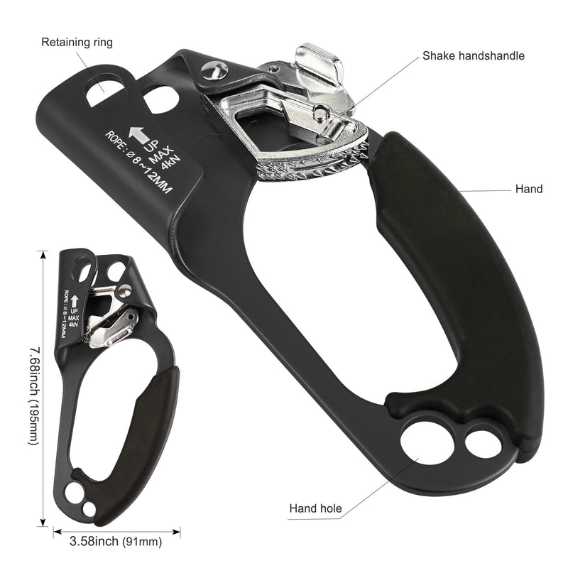 QKURT Mountaineering Climbing Hand Ascender, Right Hand Ascender Rock Climbing Tree Arborist Rappelling Gear Equipment Rope Clamp for 8~13MM Rope | Lightweight Aluminum Alloy Climbing Equipment - BeesActive Australia