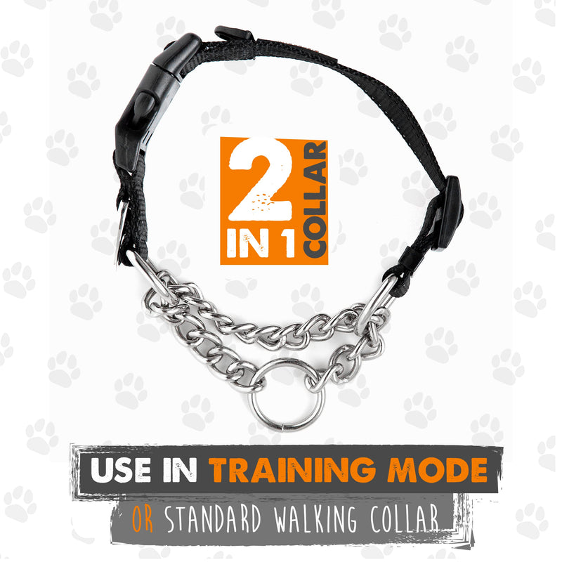 Mighty Paw Martingale Collar, Training Dog Collar, Limited Cinch Chain Pet Gear for No Pull Leash Walking Large Black - BeesActive Australia