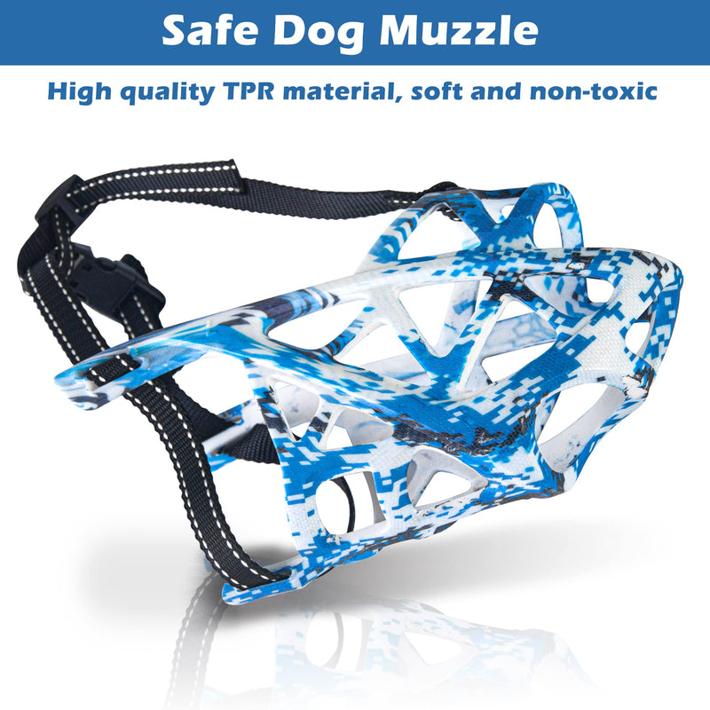 Dog Muzzle，Printed Soft Elastic Dog Muzzles to Prevent Biting Chewing, Breathable Humane Basket Muzzle for Dogs L（3.54"x 10.23") - BeesActive Australia