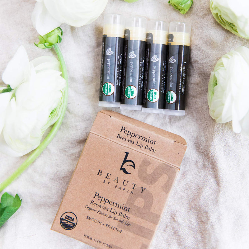 Organic Lip Balm Peppermint - 4 Pack of Natural Lip Balm, Lip Moisturizer, Lip Treatment for Dry Lips, Lip Care Gifts for Women or Men, Lip Repair, Organic Chapstick for Soft Lips - BeesActive Australia