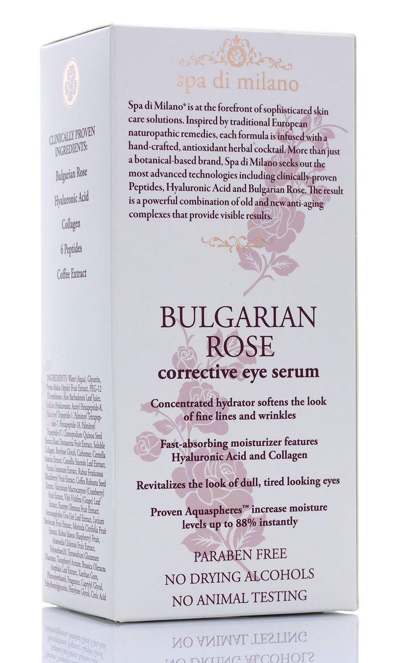 Spa Di Milano Bulgarian Rose Eye Serum w/Hyaluronic Acid, Collagen, Peptides & Coffee Bean Extract. Anti-aging eye serum for Wrinkles, Puffiness, Dark Circles, Bags, Crows feet. 1 fl oz (30mL) - BeesActive Australia