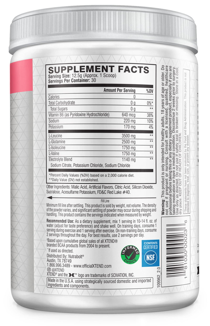 XTEND Original BCAA Powder Watermelon Explosion - Sugar Free Post Workout Muscle Recovery Drink with Amino Acids - 7g BCAAs for Men & Women - 30 Servings - BeesActive Australia