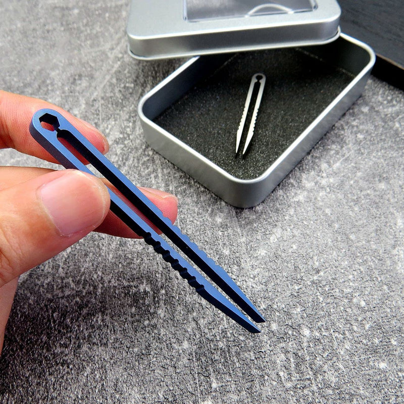 Ccanku 2pcs Mini Tweezers Titanium Portable Titanium Alloy EDC Tweezers Survival Camping Outdoor Travel Mini Tool Blue - BeesActive Australia