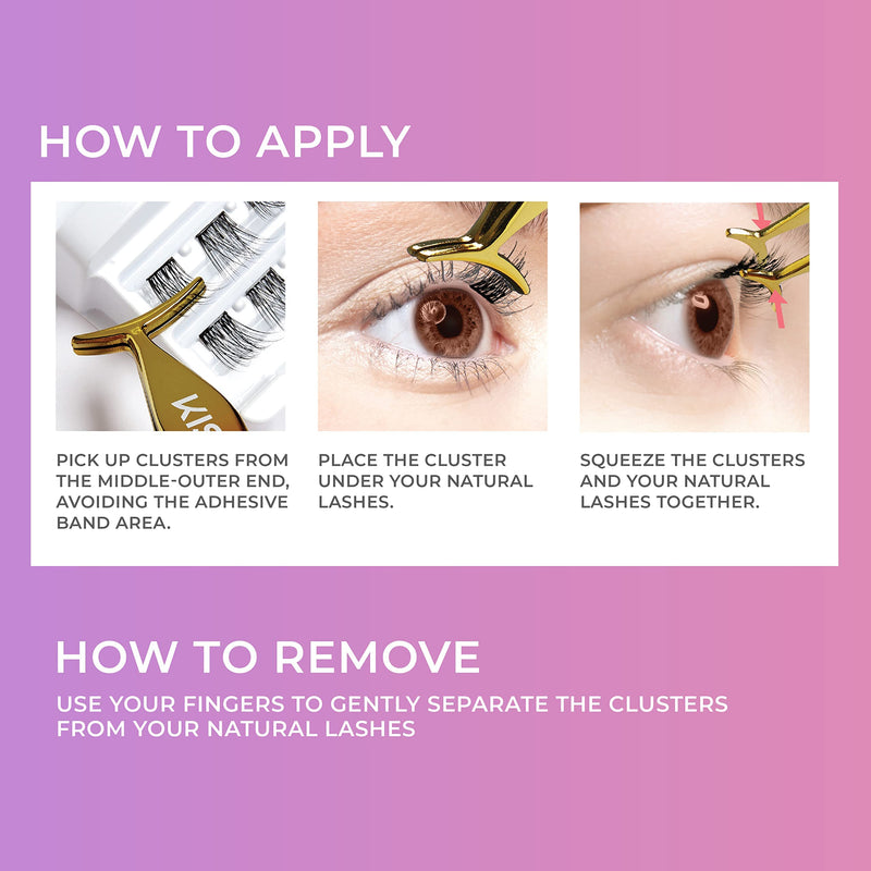 KISS imPRESS Press-On Falsies Eyelash Clusters Kit, Natural, Black, Fuss Free, Invisible Band, Natural, 24 Hours, No Damage, No Sticky Residue, Gorgeous, Flawless, Quick & Easy | 20 Clusters - BeesActive Australia