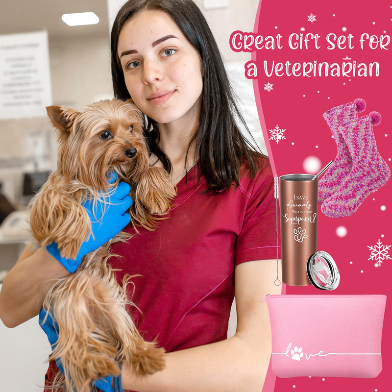 3 Pcs Veterinarian Gifts Christmas Vet Tech Gift I Save Animals Tumbler with Lid Footprint Makeup Bag Fuzzy Socks Birthday Ideas for Veterinarian Funny Gifts for Veterinarians Veterinary Technician - BeesActive Australia