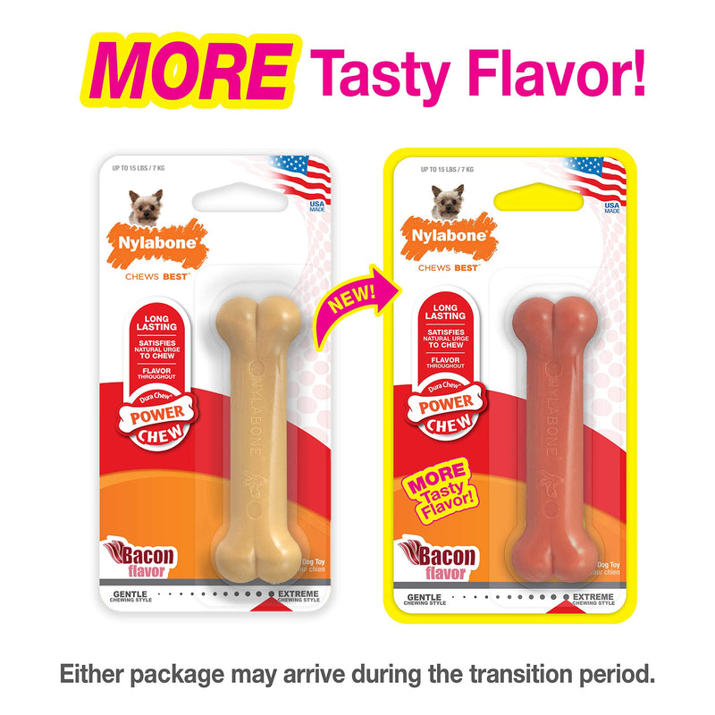 Nylabone Power Chew Dog Bones for Aggressive Chewers Tough Chew Toys for Dogs Bacon X-Small/Petite (1 Count) - BeesActive Australia