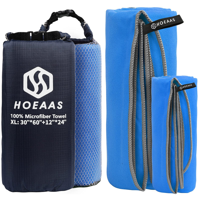 HOEAAS 2 Pack Microfiber Camping Towels, Quick Dry Towel, Super Absorbent Ultra Compact Travel Towel Soft Lightweight Sports Towel for Sweat Fast Drying Towels for Pool,Gym,Hiking,Backpacking,Fitness Dark Blue S: 32" x 16" x 2 - BeesActive Australia