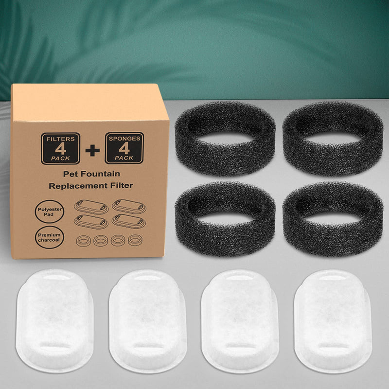 4 Pack / 8 Pack /12 Pack Cat Water Fountain Filters for Stainless Steel 67oz/2L Adjustable Water Flow Pet Fountain, Pet Replacement Filters with 4 Pack / 8 Pack /12 Pack Sponges 4 Filters& 4 Sponges - BeesActive Australia