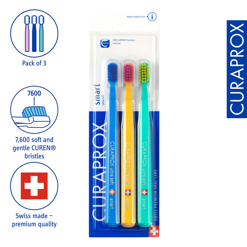 Curaprox Toothbrush CS Smart Trio Pack - 3 x Soft Small Head Toothbrush for Adults with 7600 CUREN® Filaments - Curaprox Manual Toothbrush - BeesActive Australia
