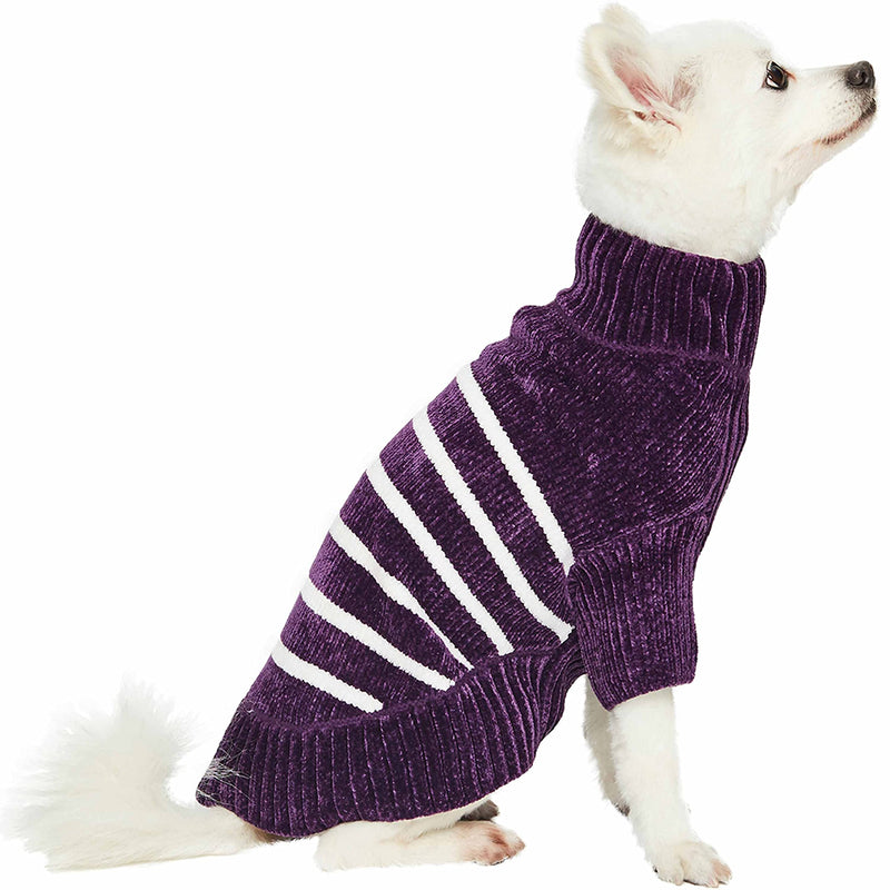 Blueberry Pet 7 Colors Cozy Soft Chenille Classy Striped Dog Sweaters 14 inch (Pack of 1) Dark Plum - BeesActive Australia