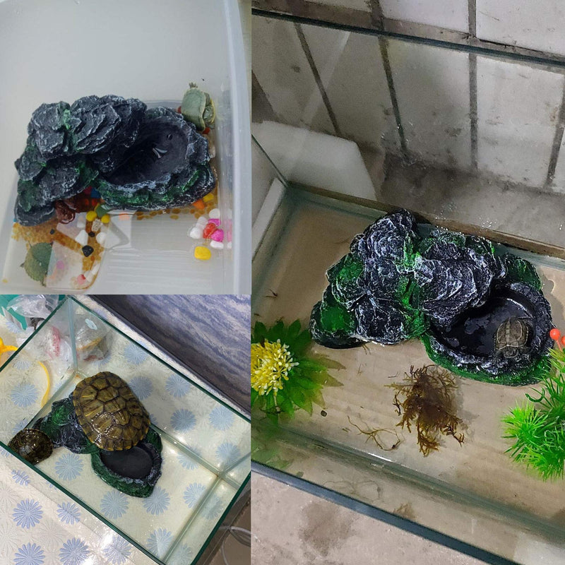 Basking Platform for Turtles, 7" Reptile Resting Terrace, Resin Turtle Ramp Climb Stone, Landscape Decorative Habitat for Reptiles, Fish, Amphibians - BeesActive Australia