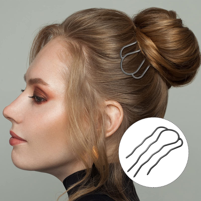 6 Pieces Hair Fork Clip Stick 87 mm Side Hair Comb 4 Prong Hair Updo Bun Hairpin Sticks Alloy Hair Clips Grips for Women Hair Styling Tool Accessories (Black) Black - BeesActive Australia
