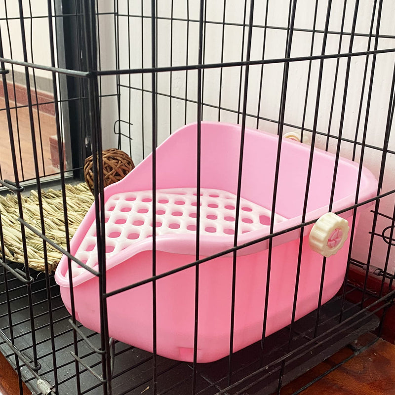 kathson Rabbit Litter Box Pet Toilet Cage Box Potty Trainer Corner with Small Animal Cage Cleaner Broom Brush Dustpan for Bunny Chinchilla Guinea Pig Ferret Pink - BeesActive Australia