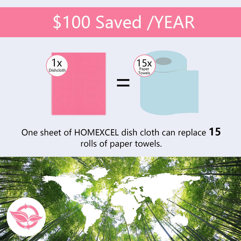 HOMEXCEL 10 Pack Swedish Dish Clothes, Reusable Sponge Cloth, for Kitchen, Counters & Washing Dishes, Highly Absorbent, Pink - BeesActive Australia