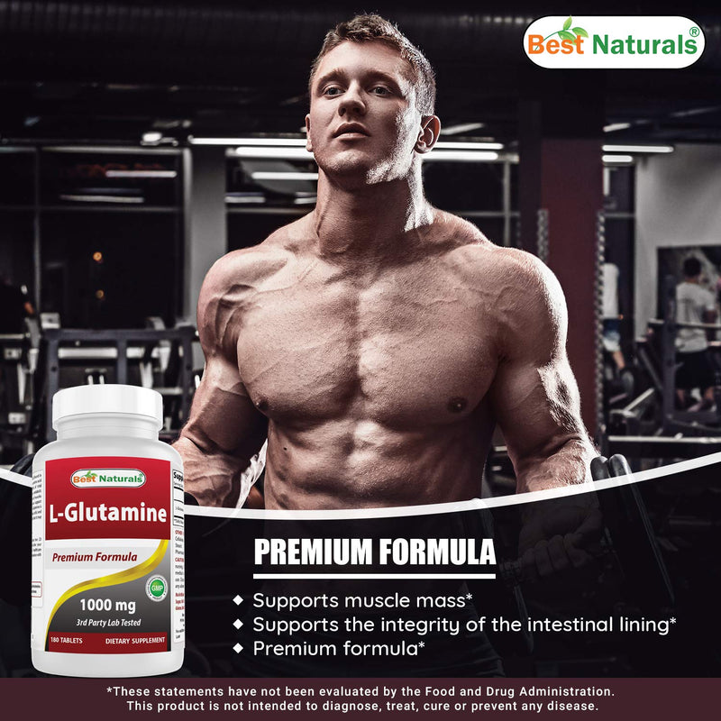 Best Naturals L-Glutamine 1000 mg 180 Tablets - Glutamine Fuel for Workout & Supports Muscle Recovery from Workouts (180 Count (Pack of 1)) 180 Count (Pack of 1) - BeesActive Australia