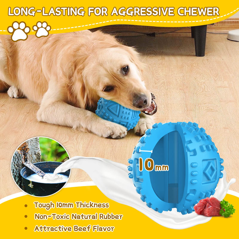 Dog Balls Treat Dispensing Dog Toys, Dog Toys for Aggressive Chewers Large Breed, Nearly Indestructible Squeaky Dog Chew Toys for Large Dogs, Natural Rubber Dog Puzzle Toys, Tough IQ Dog Treat Balls BALL-Blue - BeesActive Australia