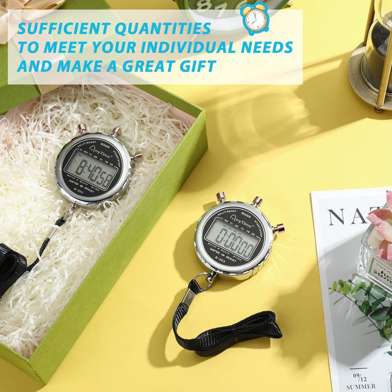 2 Pcs Metal Stop Watch Waterproof Digital Stopwatch Sports Stopwatch Timer 1/100th Second Workout Clock Metal Handheld Chronograph with Display and Buttons for Competition Training Timing - BeesActive Australia