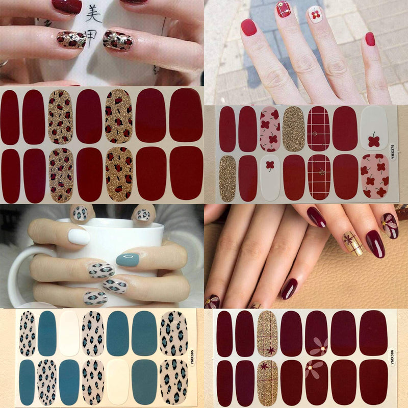 WOKOTO 20 Sheets Adhesive Nail Art Polish Stickers Tips with 1Pc Nail File Leopard Print Nail Wraps Decals Strips Set Manicure Accessories KIT1 - BeesActive Australia