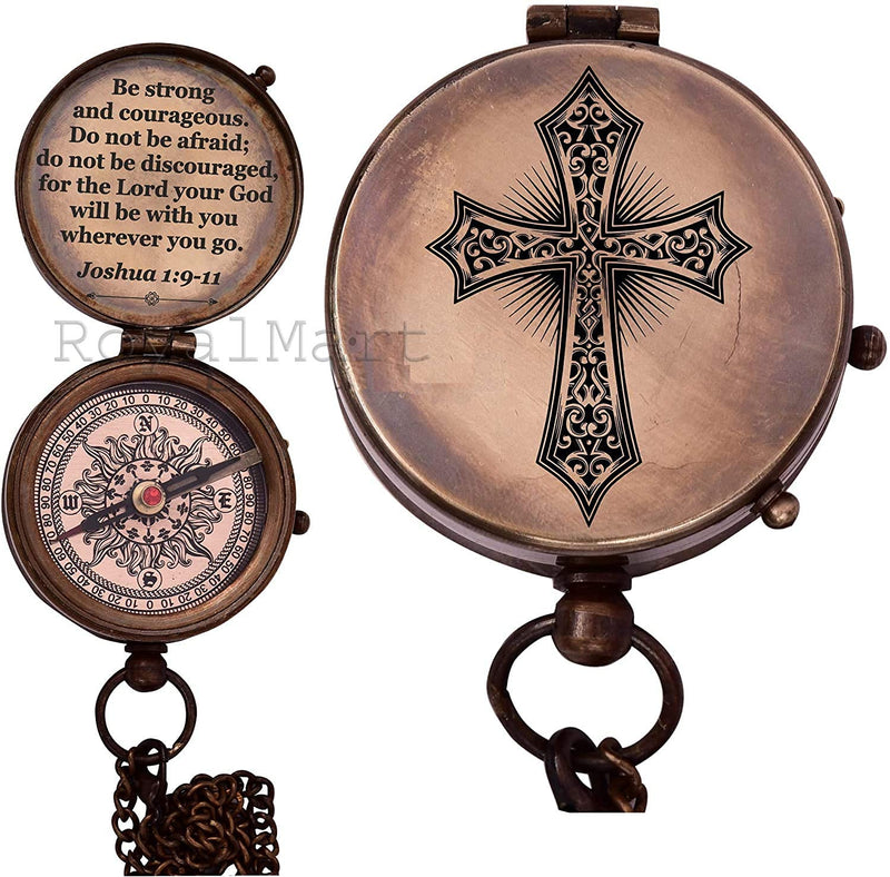 FYNJREX Baptism Gift Personalized Keepsake Compass Engraved Cross and Be Strong and Courageous, Confirmation Gift Ideas, Gift of Faith. Missionary - BeesActive Australia