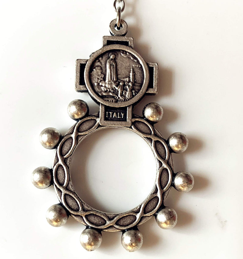 elegantmedical HANDMADE vintage silver rose beads Catholic OUR LADY OF FATIMA Rosary Necklace Cross Gift Box Italy crucifix - BeesActive Australia