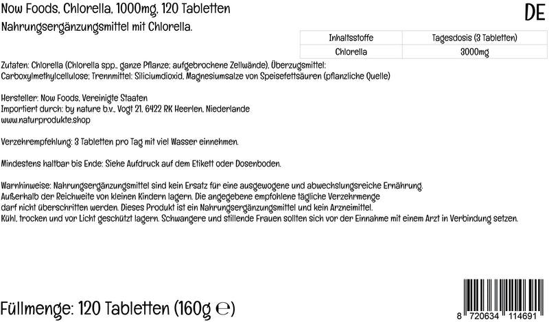 Now Foods, Chlorella, 1.000mg, with Broken Cell Walls, 120 Vegan Tablets, Lab-Tested, Soy Free, Gluten Free, Vegetarian, Non-GMO - BeesActive Australia