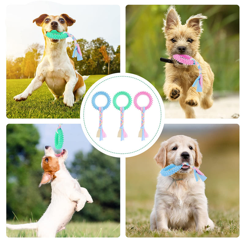 TIESOME Puppy Teething Toys with Cotton Ropes, 3 Pcs Rubber Small Dog Chew Toy Rings Aggressive Chew Toys for Dogs Oral Teeth Soothe Itching Puppy Chew Toys Interactive Pet Toys for Small/Medium Dogs - BeesActive Australia