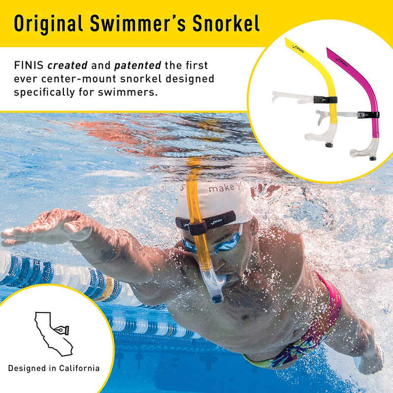 FINIS Original Center-Mount Swimmer's Snorkel for Lap Swimming and Swim Training, Yellow, Adult - BeesActive Australia