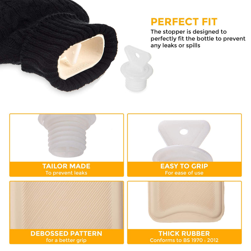 LIVIVO 2L Hot Water Bottle with Insulating Cover and Pockets for Hands - Keep Cosy and Warm (Black Knit) Black Knit - BeesActive Australia