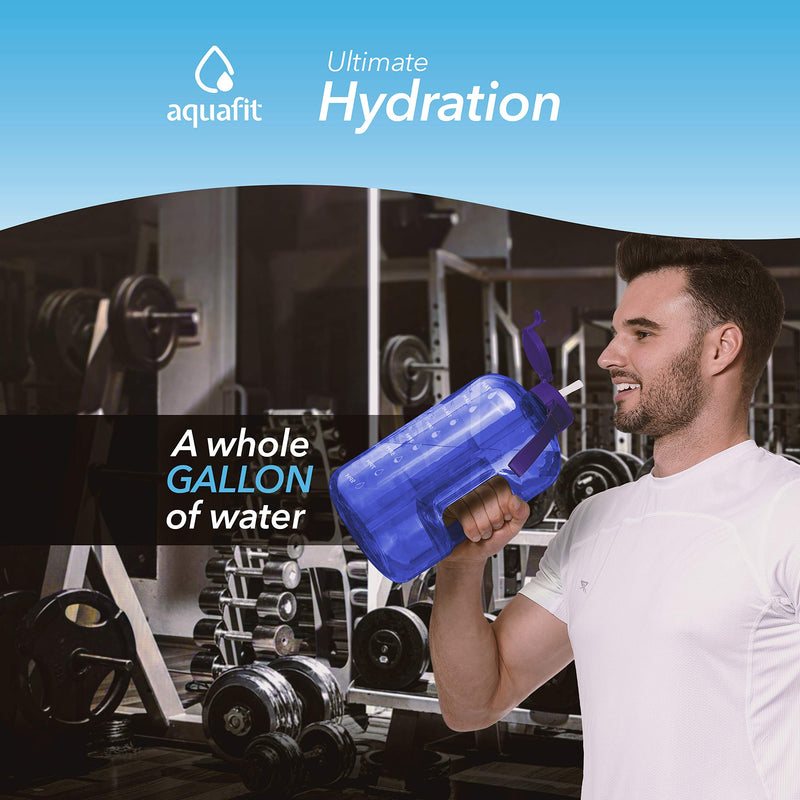 AQUAFIT 1 Gallon Water Bottle with Time Marker - Large Water Bottle Gallon Water Bottle Motivational One Gallon Water Bottle with Straw 1 Gallon Water Jug with Time Marker 1 Gallon Big Water Bottle Dark Blue - BeesActive Australia