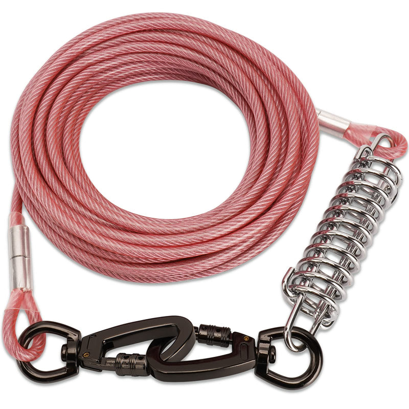 Tie Out Cable with Spring for Dogs,10/20/30/ 50FT Long Dog Leash,Dog Runner for Yard Heavy Duty,Dog Chains for Outside,Sturdy Long Line Lead for Dogs Training Outdoor in Camping or Yard 30ft Pink - BeesActive Australia
