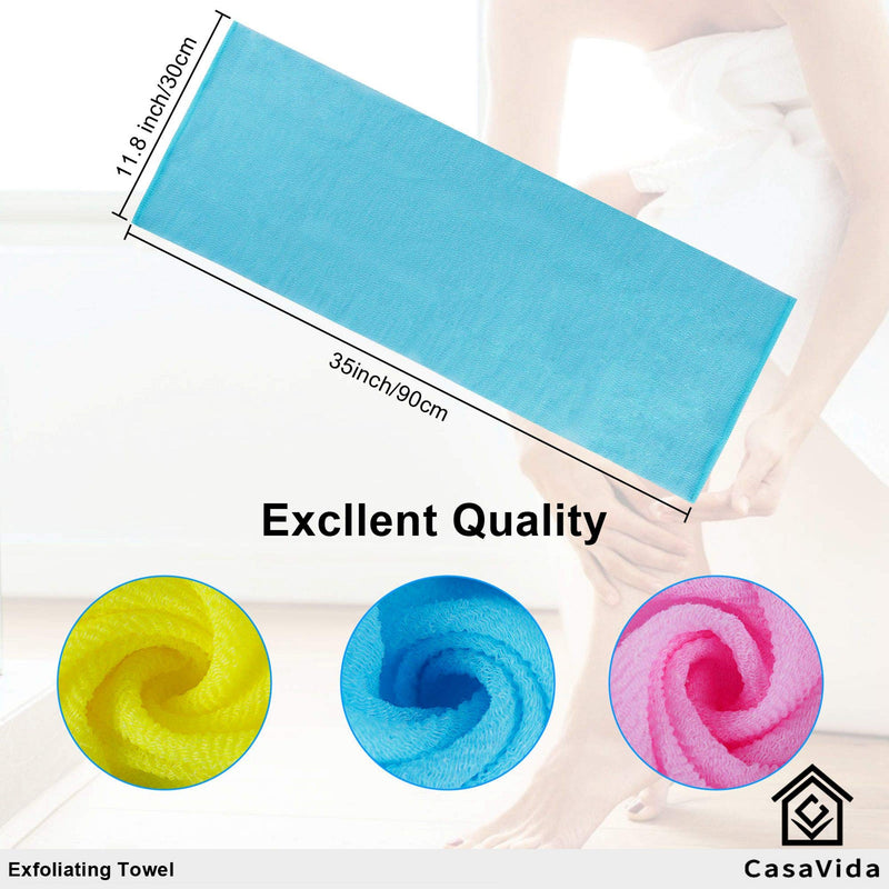 Exfoliating Washcloth Japanese Beauty Washcloth - African Net Sponge Nylon Bath Korean Loofah Towel Puff Large Wash Cloth Body Scrub Washcloths Shower Towel Back Scrubber For Shower 3 Pack by CasaVida Blue + Yellow + Pink - BeesActive Australia