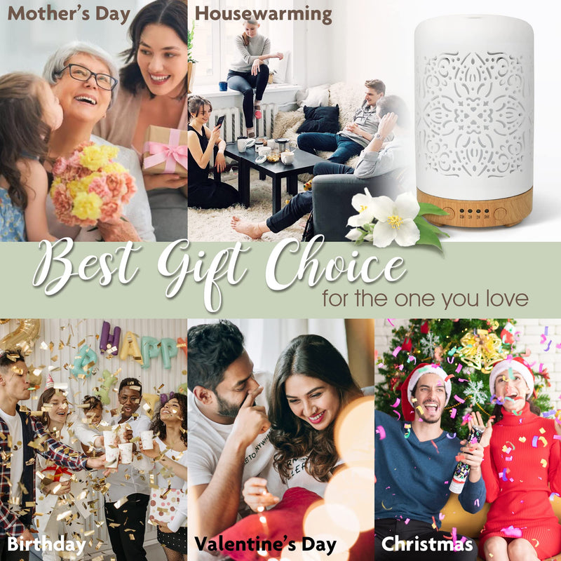 Earnest Living Essential Oil Diffuser for Home White Ceramic Aromatherapy Diffuser 100ml Timers Night Lights and Auto Off Function Essential Oils for Humidifier Electric Aroma Diffuser Office Ceramic Classic - BeesActive Australia