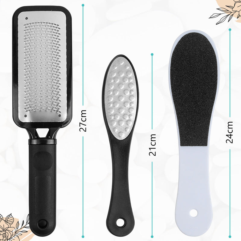 3 PCS Professional Pedicure Foot File for Hard Skin - Anti Rust Stainless Steel Callus Remover for Cracked Heels - Easy to Use & Anti Skid Design - Foot Care Tool for Dry and Dead Skin - BNS Classic Black - BeesActive Australia