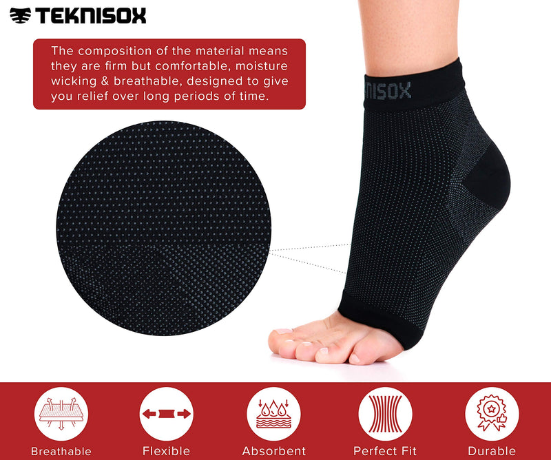TEKNISOX Foot Compression Socks for Support and Fast Pain Relief from Plantar Fasciitis, Arthritis in Feet, Painful Heels and Arches. Black S-M - BeesActive Australia