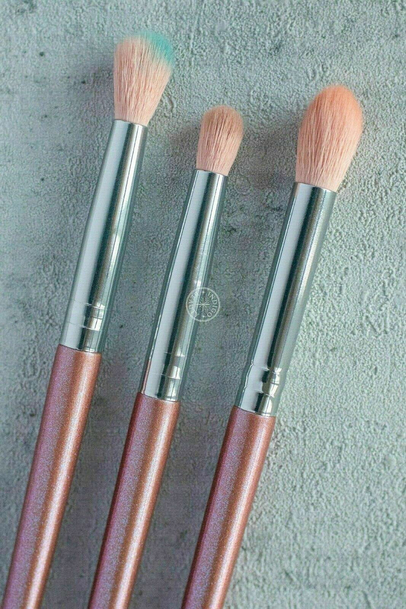 Pink Premium Super Soft Makeup Brushes Cruelty Free Vegan Metallic Rose Glitter (3 Piece Eyeshadow Set) 3 Piece Eyeshadow Set - BeesActive Australia