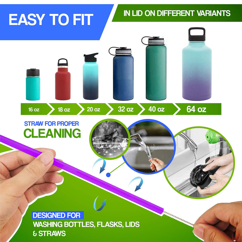 12 PCs Wide Mouth 2 Hydro Flask Straw Lids with 4 Silicon Straws, 1 Paracord with Ring & carabiner,1 Cleaning Brush for sports water bottle. Leak Proof and BPA Free hydroflask Cap - BeesActive Australia