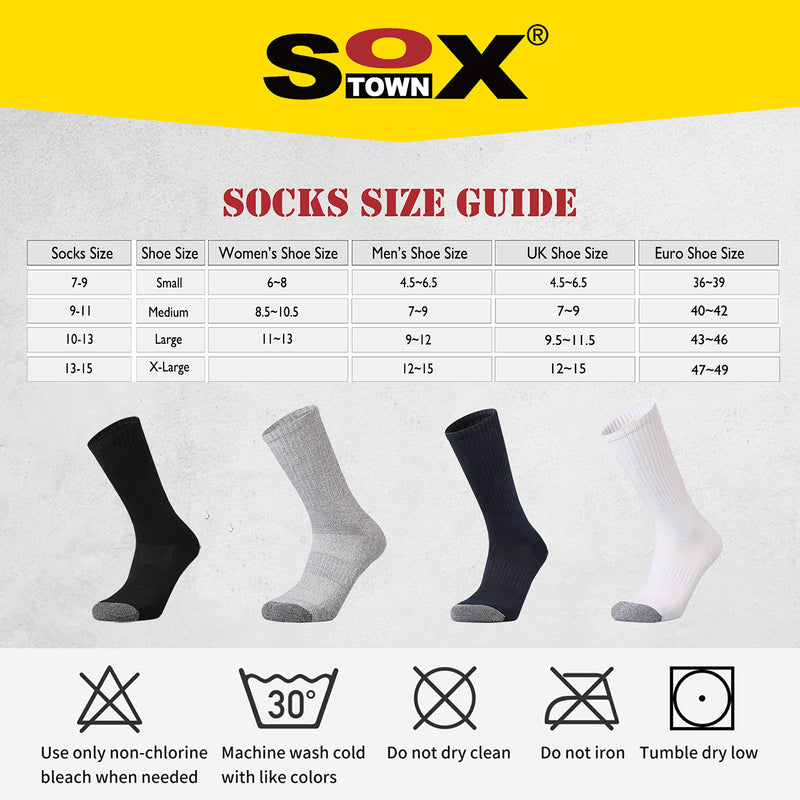 Sox Town Men's Moisture Wicking Control Breathable Performance Cotton Work Cushion Crew Socks 13-15 Darkgrey - BeesActive Australia
