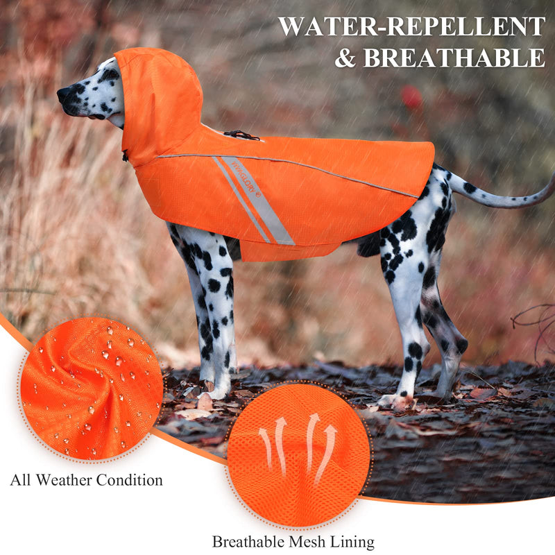 VIVAGLORY Dog Raincoat for Small Medium Large Dogs, Easy on & Off Pet Rain Clothes with Storage Bag, Reflective Lightweight Breathable Dogs Safety Vest Jackets for Outdoor Adventures, Walking, Hunting M (22"-26" chest girth) Orange - BeesActive Australia