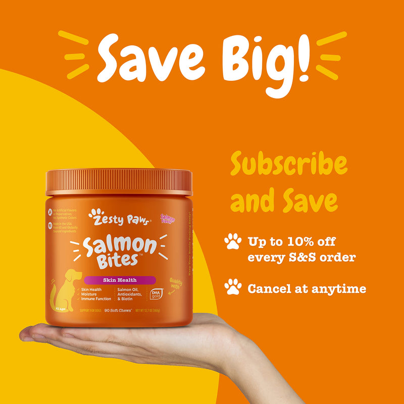 Zesty Paws Salmon Fish Oil Omega 3 for Dogs - with Wild Alaskan Salmon Oil - Anti Itch Skin & Coat + Allergy Support - Hip & Joint + Arthritis Dog Supplement + EPA & DHA 90 Count (Pack of 1) - BeesActive Australia