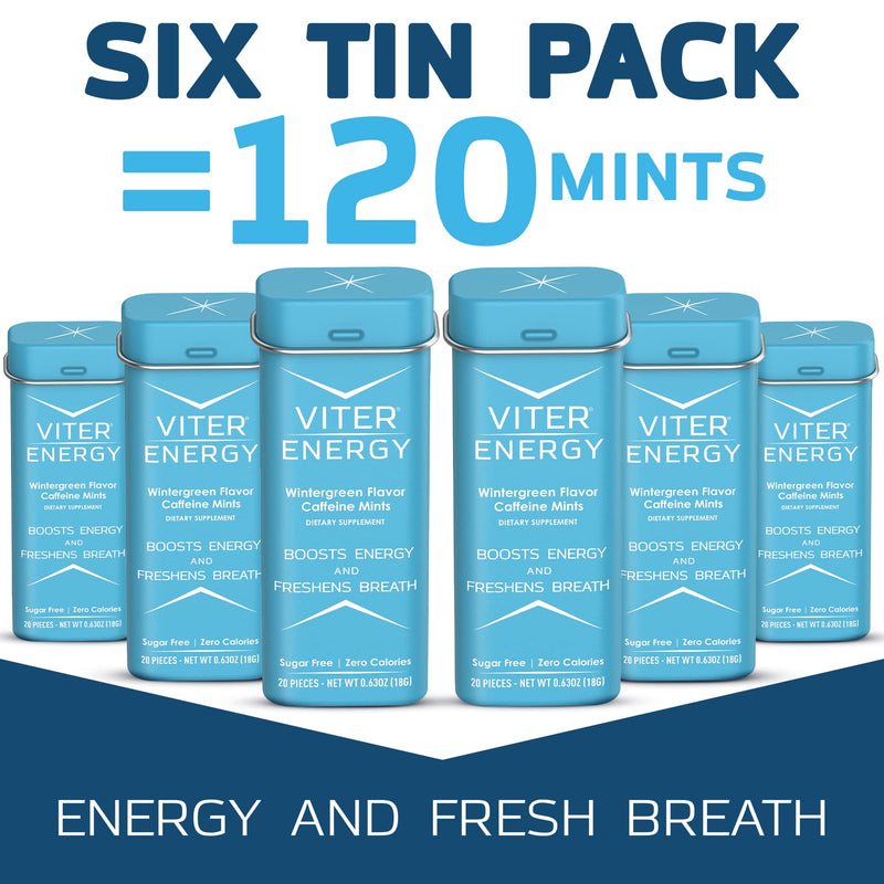 Viter Energy Caffeinated Mints 40mg Caffeine, B Vitamins, Sugar Free. (Wintergreen, 20pcs, 6 Pack) Wintergreen 20 Count (Pack of 6) - BeesActive Australia