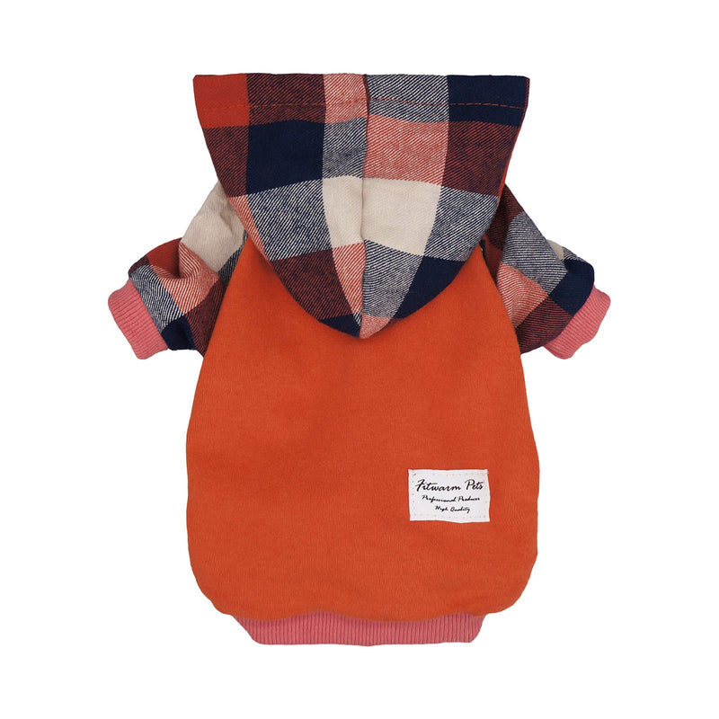 Fitwarm 100% Cotton Plaid Dog Clothes Lightweight Puppy Hoodie Pet Sweatshirt Doggie Hooded Outfits Cat Apparel Medium Orange - BeesActive Australia