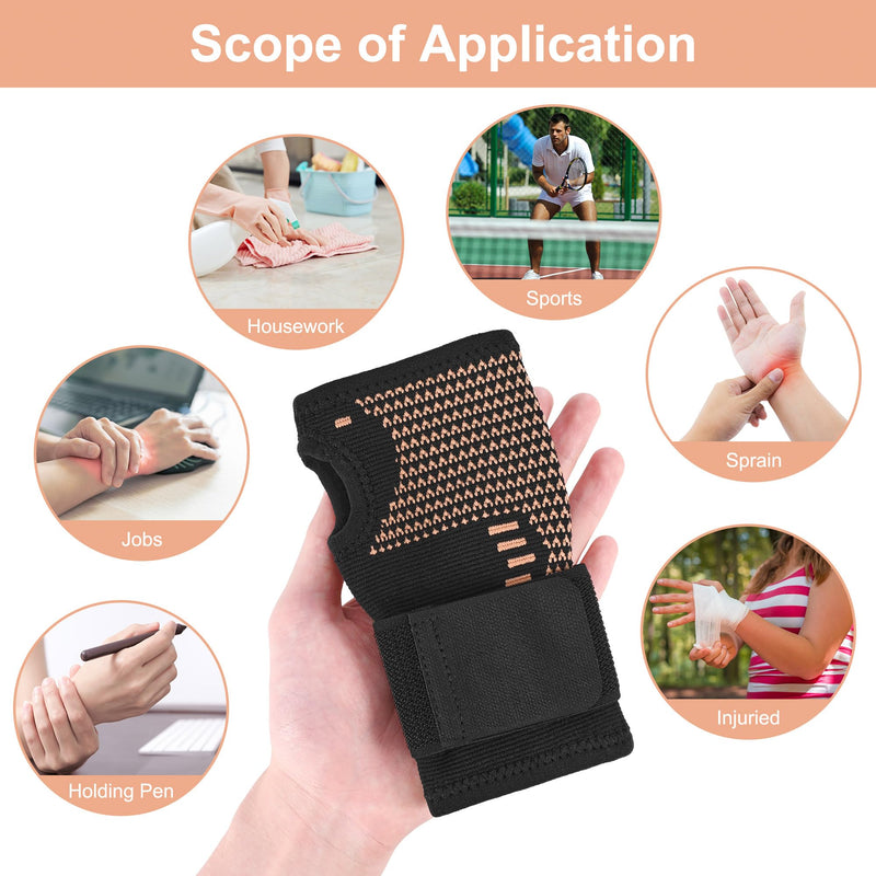 TCOOGO Copper Wrist Compression Sleeves, Wrist Brace Support With Strap for Arthritis, Tendonitis, Sprains,Workout - Comfortable and Breathable-1pack Large(1-Pack) Black - BeesActive Australia