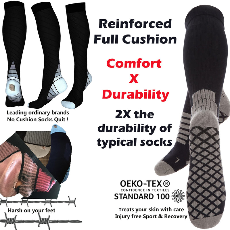 Kensington® Compression Socks For Women Men Black Cushioned Anti-Dvt Size Unisex – Medical Flying Running Pregnancy Nurses Flight Travel Sport Varicose Veins - Pain Relief Recovery Endurance Stamina 8-11 - BeesActive Australia