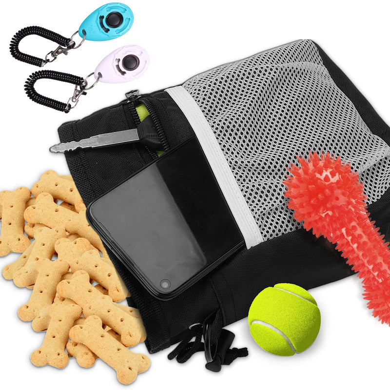 Left&Right - Dog Clicker Training Kit,Dog Training Treat Pouch and Dog Clickers,Dog Treat Bag with Clicker Training for Dogs,Pet Treat Bag with Waist Belt Shoulder Strap Poop Bag Dispenser 7.0x5.5x2.4 in Black Clicker Set - BeesActive Australia